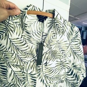 Tahari Tropical Print 100% linen Button Front